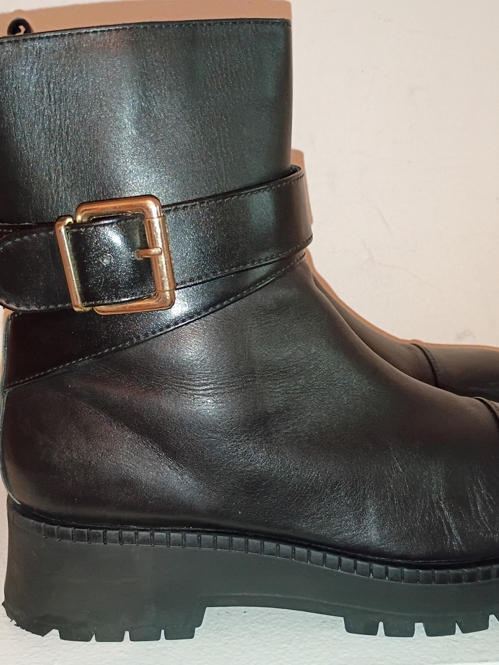 Crown Vintage Black Leather Ankle Boot with Gold Buckle - Picture 5 of 13